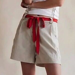 NWT Free People Linen Blend Trouser Shorts with Red Belt 6